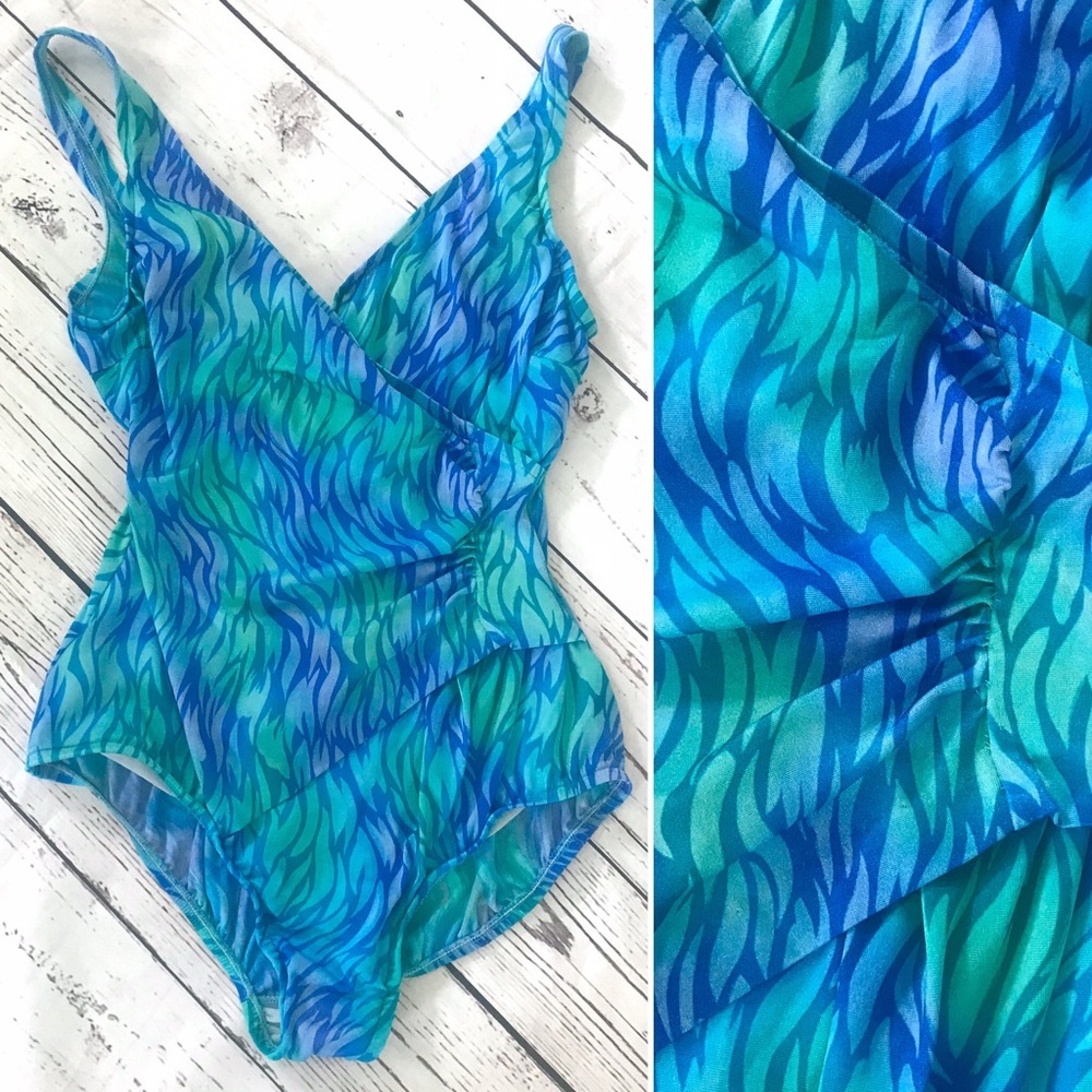 Vintage 1980’s aqua mermaid Jantzen swimsuit bathing suit